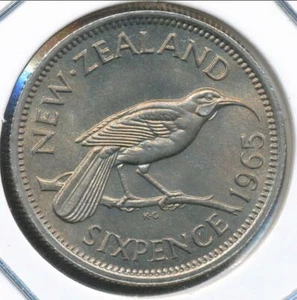 New Zealand, 1965 Sixpence, 6d, Elizabeth II - Gem Uncirculated - Picture 1 of 3