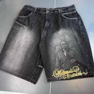 Vintage Makaveli Jean Shorts Mens Size 40 Tupac Hip Hop Loose Baggy Black - Picture 1 of 15