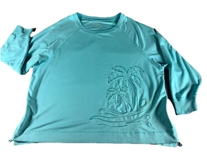 PALM GROVE 3X Aqua Crewneck Sweatshirt Raglan Sleeve Embroidered Side Zips - Picture 1 of 7