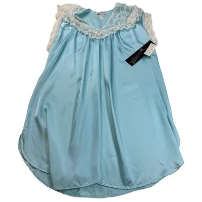Camisón Lily Of France Ropa de Dormir Vintage Azul Borde de Encaje Mediano Nuevo con Etiquetas Sin Stock Foto 1 de 3