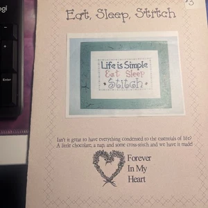 LIFE IS SIMPLE EAT SLEEP STITCH CROSS STITCH PATTERN DESIGN BY LINDA ORME - Picture 1 of 4