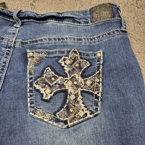 Love X Indigo Jeans Womens Plus Sz 16W Blue Denim Embellished Pockets Embroider - Picture 1 of 14