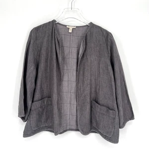 Eileen Fisher Cardigan Jacket Womens PL Linen Cotton Gray Boho Classic Basic - Picture 1 of 7
