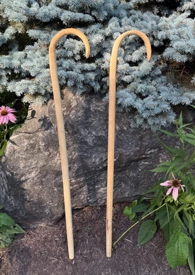 Vintage Hardwood Wood Wooden Walking Cane Handmade Unfinished Lot of 2 38" tall - Image 1 of 4