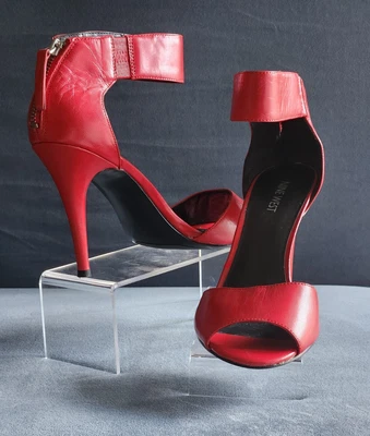 NINE WEST "SupaStardom" Red Leather Dress Sandal Heels w/ Ankle Strap. SIZE 9M - Image 1 of 4