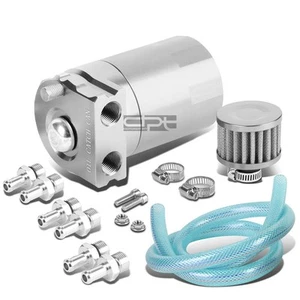 JDM BILLET ALUMINUM CYLINDER SILVER OIL CATCH TANK/CAN RESERVOIR INTERNAL BAFFLE - Picture 1 of 5