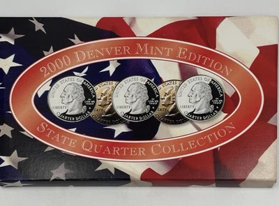 A COMPLETE 2000 D Five Coin "BU" State Quarter Set Box & COA - Image 1 of 2