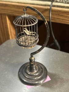 1,5 Zoll antiker Sterlingsilber Miniatur Vogelkäfig mit Vögeln ohne Punze, lesen - Bild 1 von 9