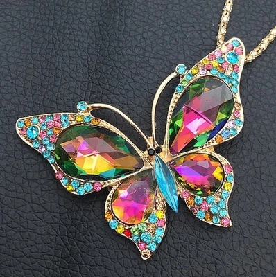 Betsey Johnson Hot Cristal Arco Iris Mariposa Oro Colgante Collar Bolsa de Regalo Gratis Foto 1 de 4
