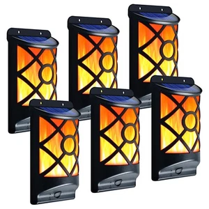 6 Pack Solar Flame Lights Outdoor - Waterproof LED Wall Lantern with Realisti... - Picture 1 of 8