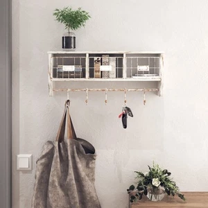Wall Mounted Shelf with Coat Hooks and Baskets, Solid Wood Entryway Organizer... - Picture 1 of 9