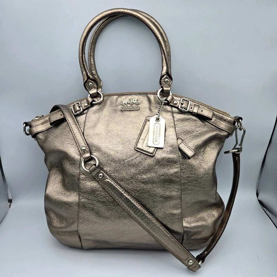 Bolso de Mano Coach Madison Cuero Metálico Dorado Lindsey Cartera Bolso Grande 18815 Foto 1 de 4