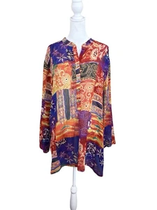 Top tunica Chico's 3 XL 100% seta semi-velata Popover artistico paillettes floreali perline - Foto 1 di 11