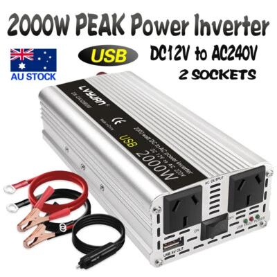 1000W 2000W Power Inverter DC 12V to AC 240V Car Converter USB 2Sockets Camping - image 1 of 4