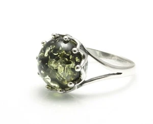 ANILLO NATURAL DE PIEDRA PRECIOSA VERDE 925 ÁMBAR BÁLTICO PLATA ESTERLINA certificado y caja - Imagen 1 de 9