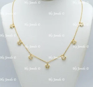 14k Yellow gold natural diamond necklace 7 Star Necklace dangle - Picture 1 of 9