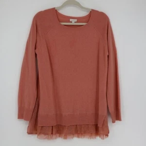 Garnet Hill Women's Cashmere Sweater Large Pink Lace Layered Long Sleeves Crew - Picture 1 of 14