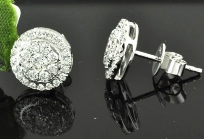 14k solid  white gold Natural diamond  stud earring  cluster  April Birthstone - Image 1 of 4