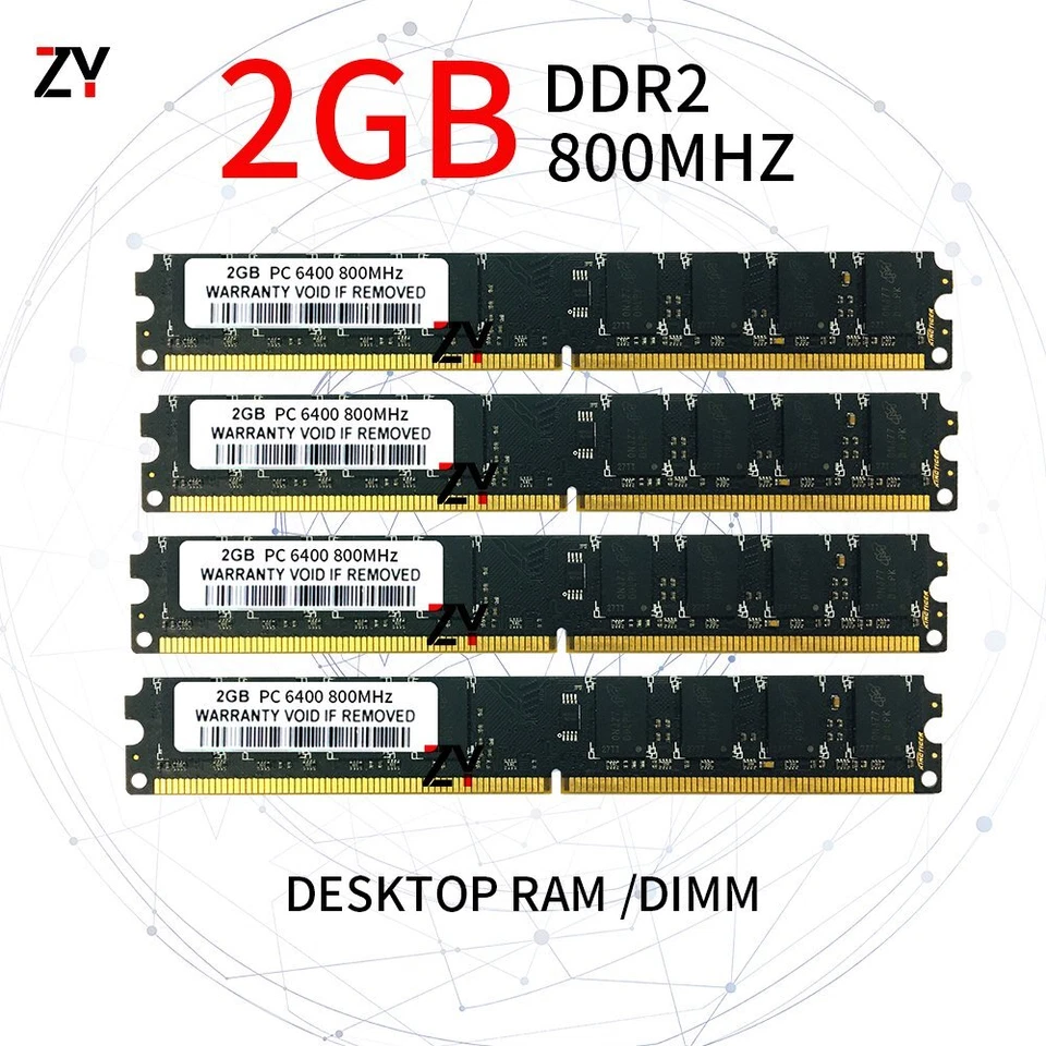 8GB 4x 2GB Kit DDR2 PC2-6400U 800MHz 1.8V CL6 Non-ECC PC DIMM RAM Desktop Memory - Image 1 of 4