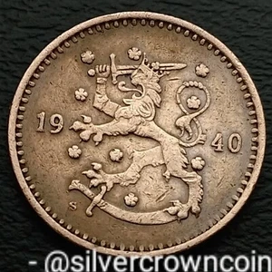 Finland ๐ซ๐ฎ 1 Markka 1940 S. KM#30a. Copper One Dollar coin. Rampant Lion. WWII - Picture 1 of 7