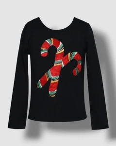 $62 Hannah Banana Kid's Girls Black Candy Cane Graphic T-Shirt Size 4 - Picture 1 of 3