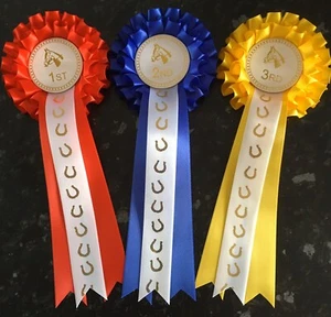 2 Tier 1st - 3rd Horse Show Rosetten with Hufeisen Printed Tail *FREE POST* - Bild 1 von 3