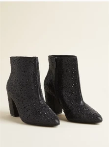 Torrid BETSEY JOHNSON RHINETONE HEEL BLACK BOOTIE size 8.5 (WW-WIDE WIDTH) NIB - Picture 1 of 6