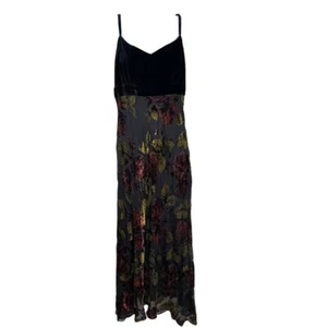 Newport News Vintage Y2K Samt Burnout Blumen Kleid Whimsigoth Rose Schwarz 16P LESEN - Bild 1 von 11