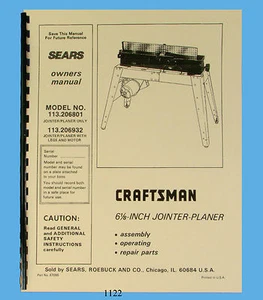 Sears Craftsman 6" Jointer 113.206801 y 113.206932 Manual de operación y piezas *1122 - Imagen 1 de 4