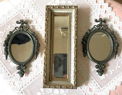 Trio Vintage Ornate Wood & Metal Frame Small Decorative Accent Wall Mirrors - Изображение 1 из 2