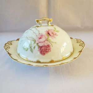 LIMOGES Haviland BALTIMORE ROSE Pink Schleiger 1151 Round Covered Butter Dish - Picture 1 of 10