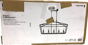 Home Decorators Collection Weyburn 5-Light Black+ Faux Wood Caged Chandelier - Picture 1 of 1