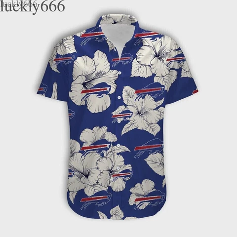 Buffalo Bills Button-Down Shirts Hawaiian Beach Shirts Fans Casual Short Sleeve Cover