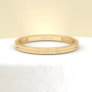 Double Band Ring 14K Solid Yellow Gold Minimalist Stacking Wedding Band for Her - Picture 1 of 7
