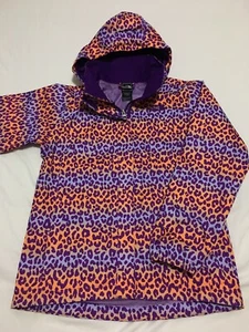 Girls North Face Hyvent Purple Orange Leapord Print Waterproof Rain Jacket Large - Picture 1 of 12