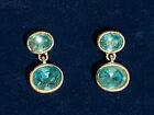 Silver Tone Designer Stamped Lc Blue Stones Earrings Dangly Posts