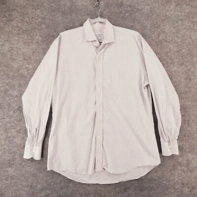 Camisa Ledbury Para Hombre 17-36 Manga Larga Abotonada Azul Blanco Naranja Cuadros Foto 1 de 4