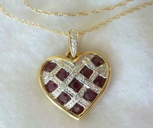3Ct Round Lab Created Red Ruby Valentine Day Special Pendant 14k Yellow Gold FN - Picture 1 of 5