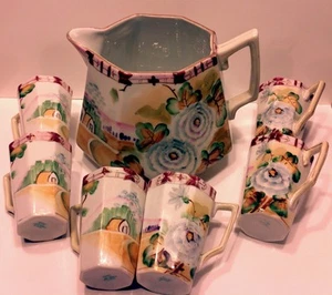 LQQKAntique Nippon Lemonade Set Pitcher & 6 Cups Beautiful RARE full scene Te-Oh - Picture 1 of 12