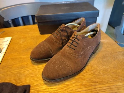 Samuel Windsor Handmade Suede Brogue Shoes with Leather Soles, UK Size 8, Brown - Image 1 of 4