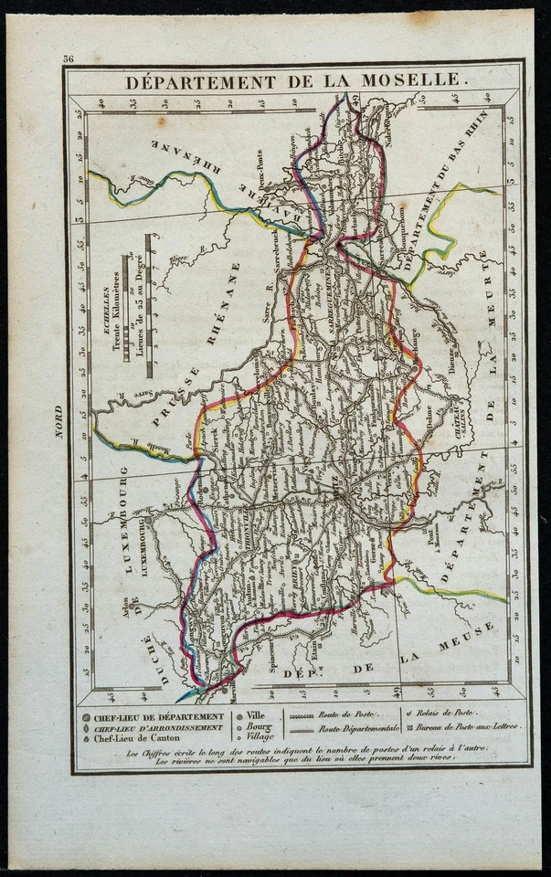 1823 - Moselle - Carte ancienne du département - Metz - Gravure ancienne - Photo 1/3
