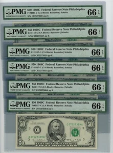 Fr. 2117-C $50 1969C Federal Reserve Note 6 Consecutive DC-2650 66EPQ PMG - Picture 1 of 3