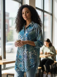 Drapers & Damons Gr. M Bluse mit Knopfleiste 3/4 Arm, mehrfarbig Art Deco.  NB-6 - Bild 1 von 9