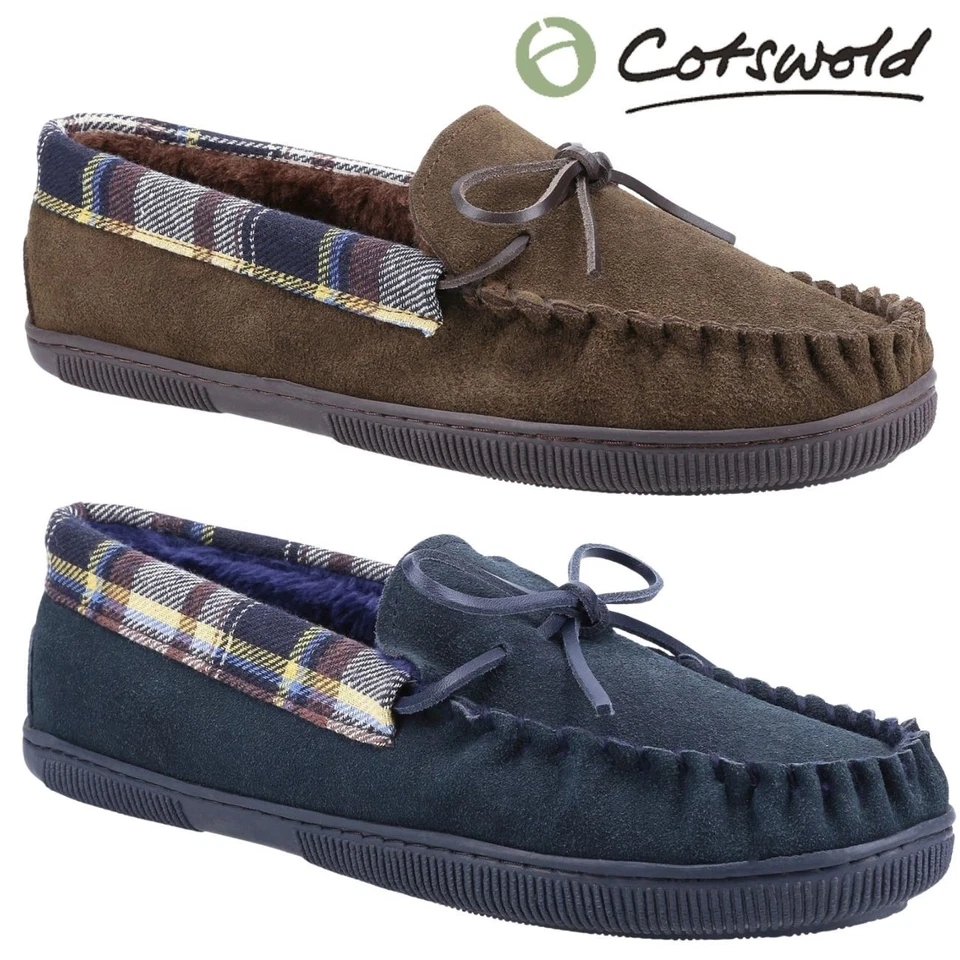 Mens Suede Moccasin Slippers Cotswold Leather Comfy Warm Lightweight Indoor Shoe - Image 1 of 1