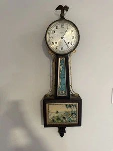 Antique Working 1929 INGRAHAM "Treasure Island" 8 Day Banjo Wall Clock Large "39 - Picture 1 of 11