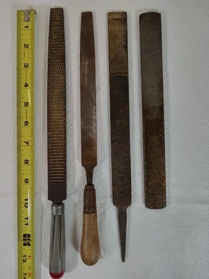 Lot of 4 Mill Bastard Lathe Wooden Round Smooth Files USA VTG - Image 1 of 4