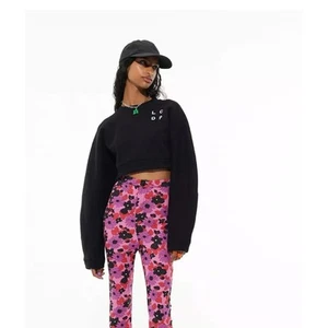 LES COYOTES DE PARIS Girls Black Cropped Hooded Hoodie Sweatshirt Sweater sz 12 - Picture 1 of 8