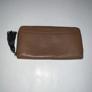 Fossil Pebbled Leather Clutch Zip Wallet Medium Brown - Picture 1 of 10