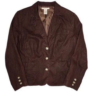 Merona Womens 100% Linen Blazer Jacket Size L Beige 3 Button Pockets Brown - Picture 1 of 7