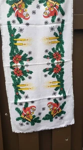 Weihnachten Tischläufer 17” x 36” Weihnachtsmann mit Geschenken Kerzen Baumwolle Vintage - Bild 1 von 5